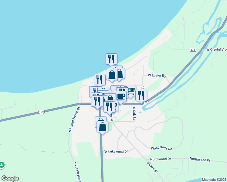 map of restaurants, bars, coffee shops, grocery stores, and more near 5705 South Lake Street in Glen Arbor