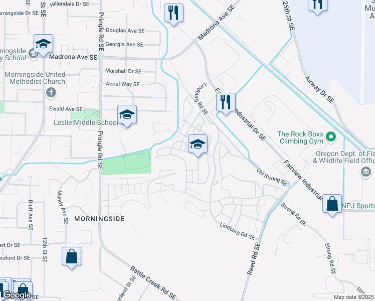 map of restaurants, bars, coffee shops, grocery stores, and more near 2154 Thoreau Avenue Southeast in Salem