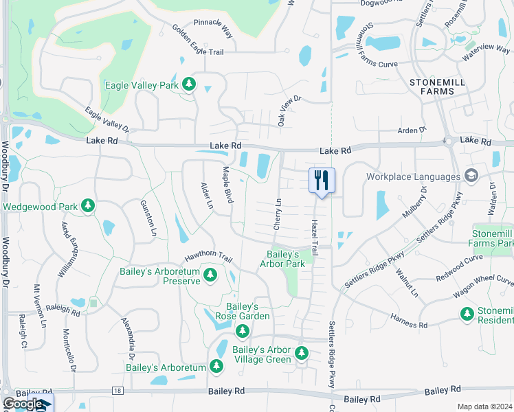 map of restaurants, bars, coffee shops, grocery stores, and more near 3426 Cherry Lane in Woodbury