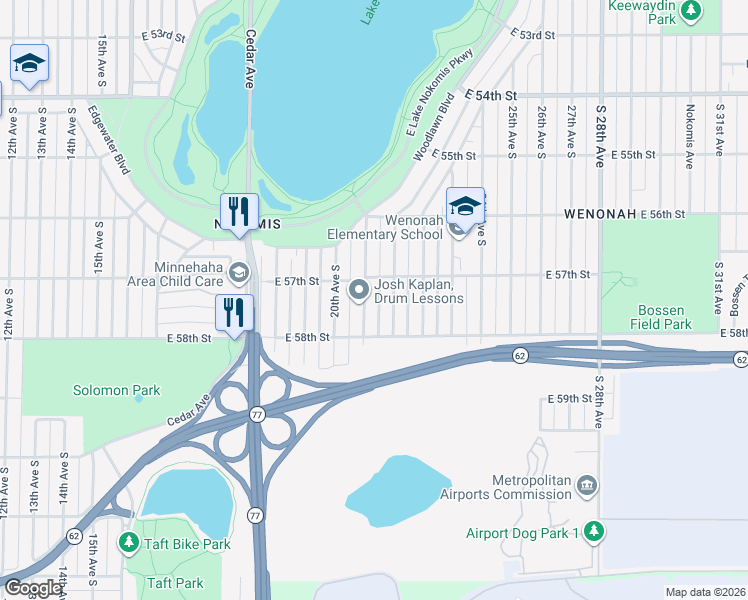map of restaurants, bars, coffee shops, grocery stores, and more near 5708 22nd Avenue South in Minneapolis