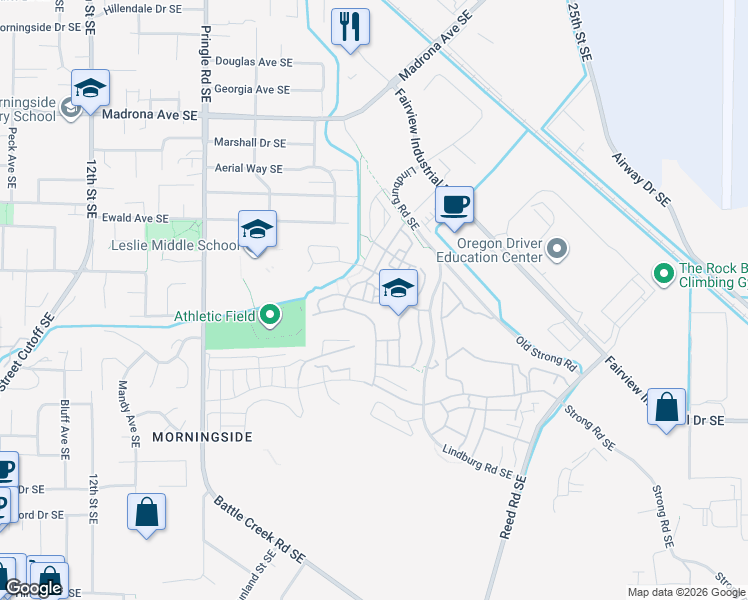 map of restaurants, bars, coffee shops, grocery stores, and more near 3955 Cousteau Drive Southeast in Salem