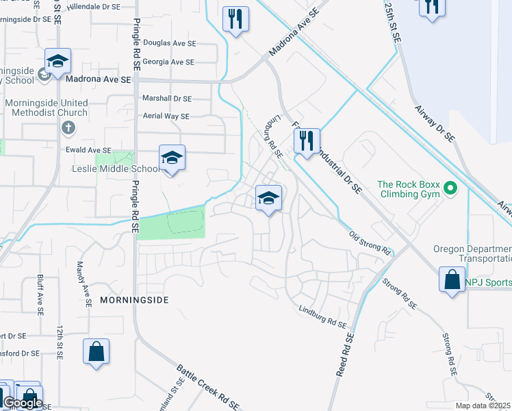 map of restaurants, bars, coffee shops, grocery stores, and more near 3949 Cousteau Drive Southeast in Salem