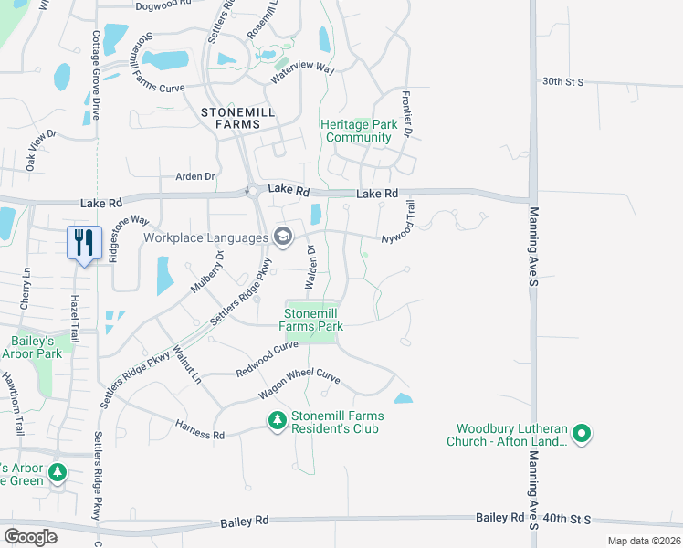 map of restaurants, bars, coffee shops, grocery stores, and more near 3430 Windmill Curve in Woodbury
