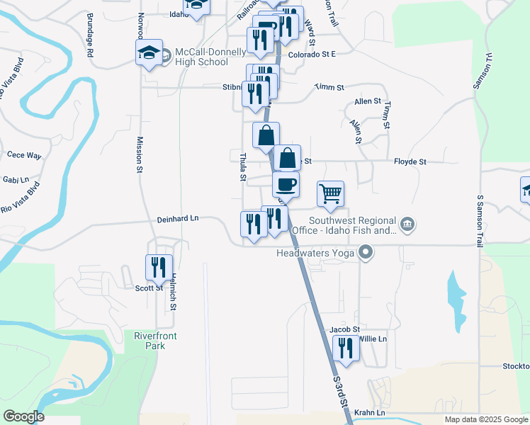 map of restaurants, bars, coffee shops, grocery stores, and more near 307 McBride Street in McCall