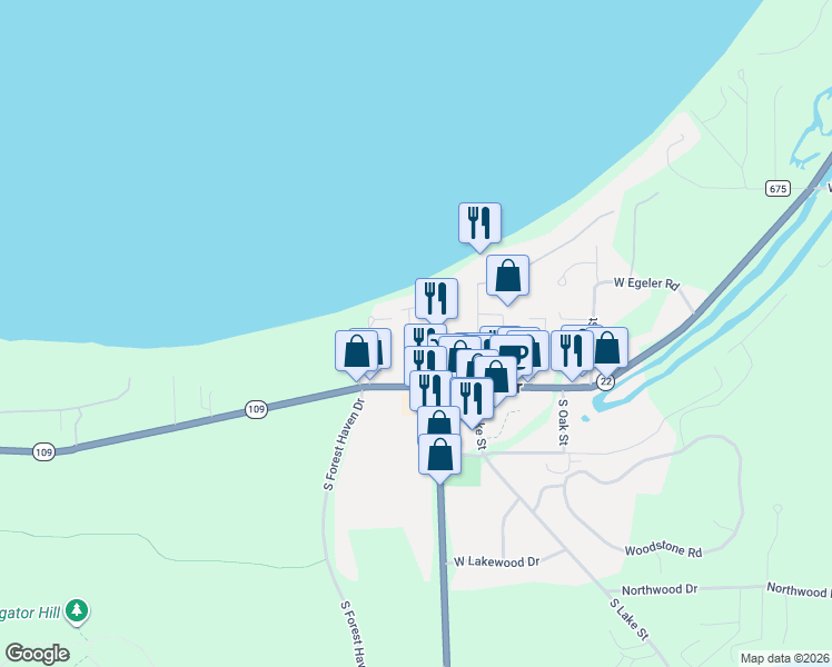 map of restaurants, bars, coffee shops, grocery stores, and more near 5773-5851 S Lake Isle Ave in Leelanau