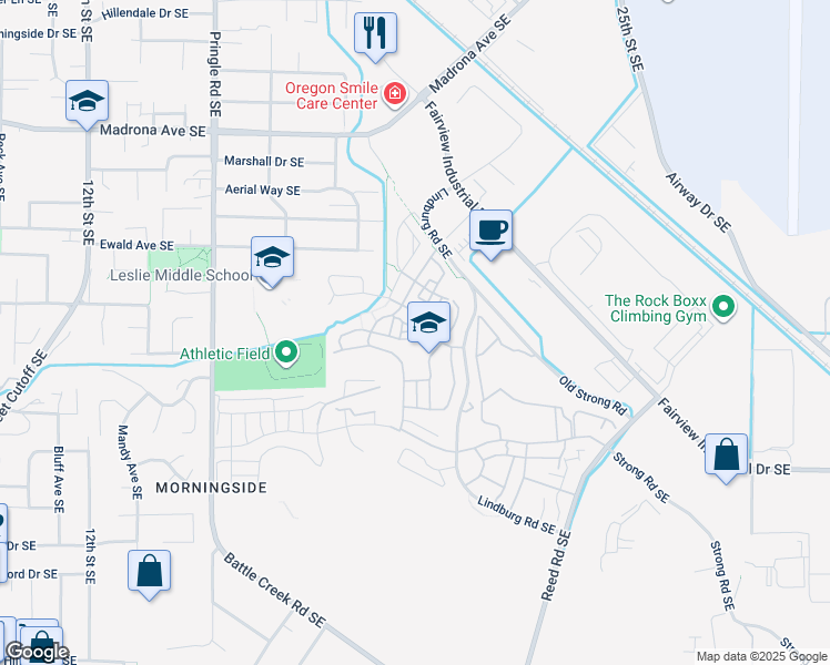 map of restaurants, bars, coffee shops, grocery stores, and more near 3925 Cousteau Drive Southeast in Salem