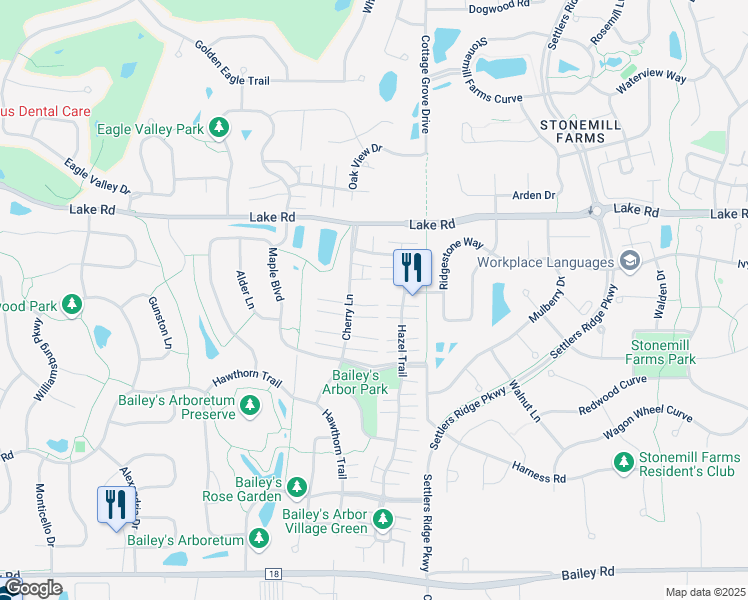 map of restaurants, bars, coffee shops, grocery stores, and more near 3393 Cherry Lane in Woodbury