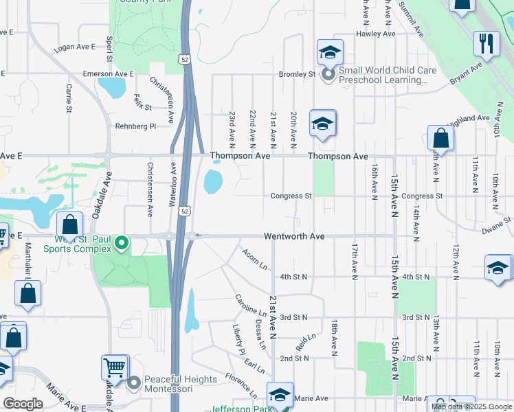 map of restaurants, bars, coffee shops, grocery stores, and more near 543 Star Lane in South St. Paul