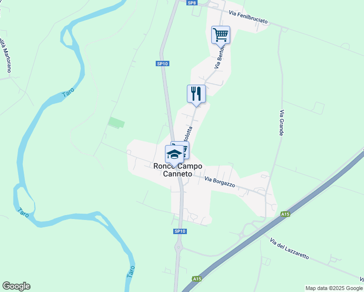 map of restaurants, bars, coffee shops, grocery stores, and more near 9 Via Bertolotta in Ronco Campo Canneto