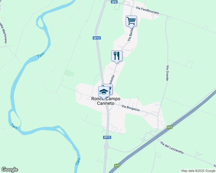 map of restaurants, bars, coffee shops, grocery stores, and more near 9 Via Bertolotta in Ronco Campo Canneto