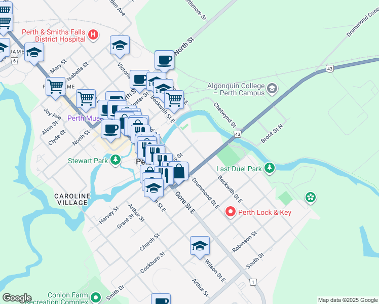 map of restaurants, bars, coffee shops, grocery stores, and more near 12 Harvey Street in Perth