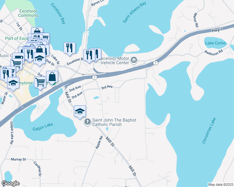 map of restaurants, bars, coffee shops, grocery stores, and more near 830 3rd Avenue in Excelsior