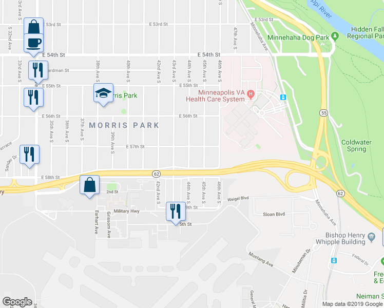 map of restaurants, bars, coffee shops, grocery stores, and more near 5715 44th Avenue South in Minneapolis