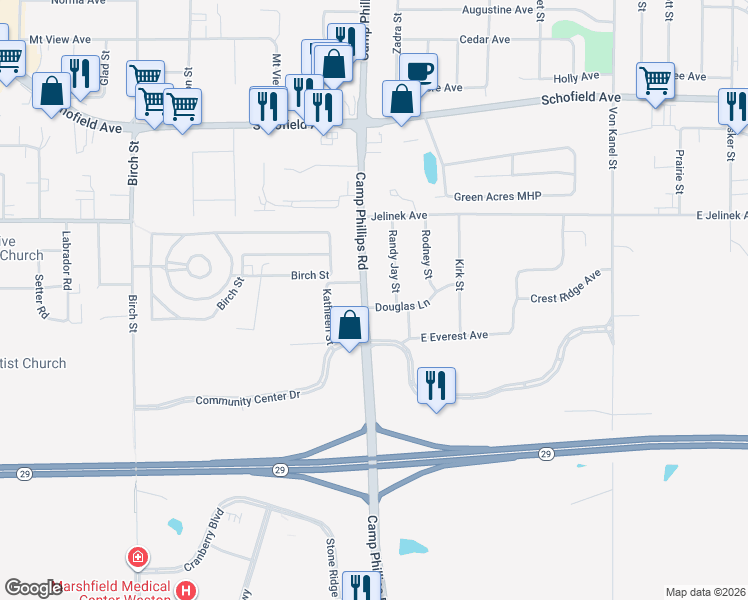 map of restaurants, bars, coffee shops, grocery stores, and more near 4104 Douglas Lane in Weston