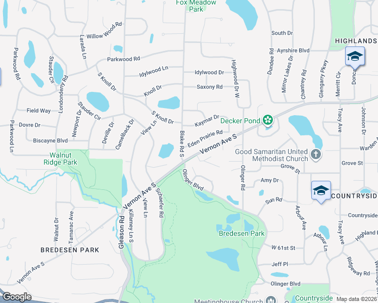 map of restaurants, bars, coffee shops, grocery stores, and more near 5725 Blake Road in Edina