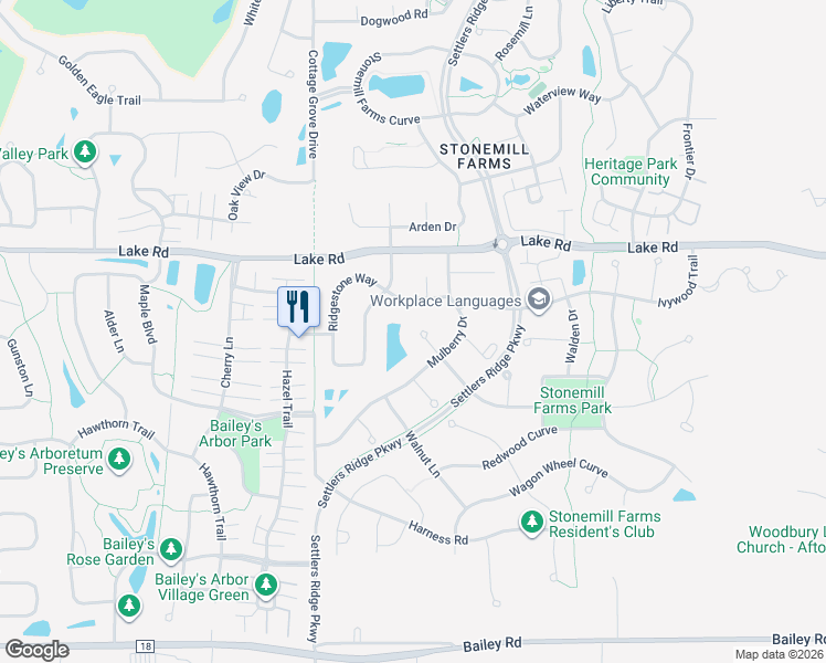 map of restaurants, bars, coffee shops, grocery stores, and more near 3444 Mulberry Circle in Woodbury
