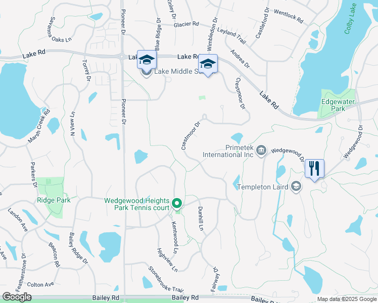 map of restaurants, bars, coffee shops, grocery stores, and more near 3475 Crestmoor Drive in Woodbury
