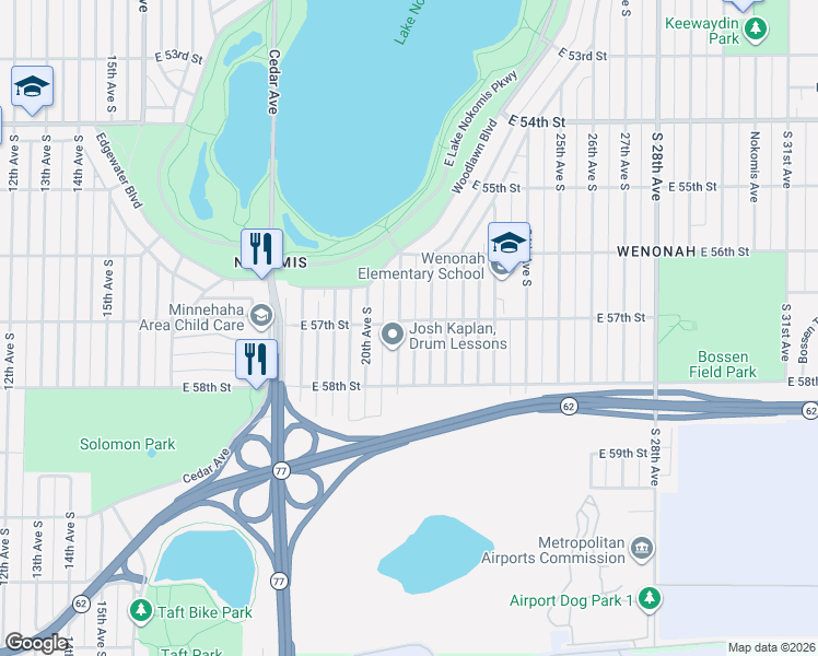 map of restaurants, bars, coffee shops, grocery stores, and more near 5708 22nd Avenue South in Minneapolis