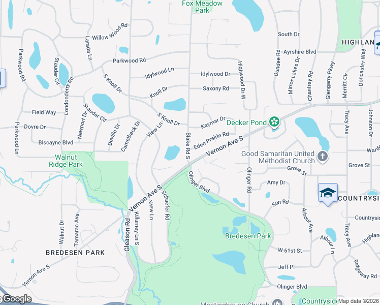 map of restaurants, bars, coffee shops, grocery stores, and more near 5725 Blake Road in Edina