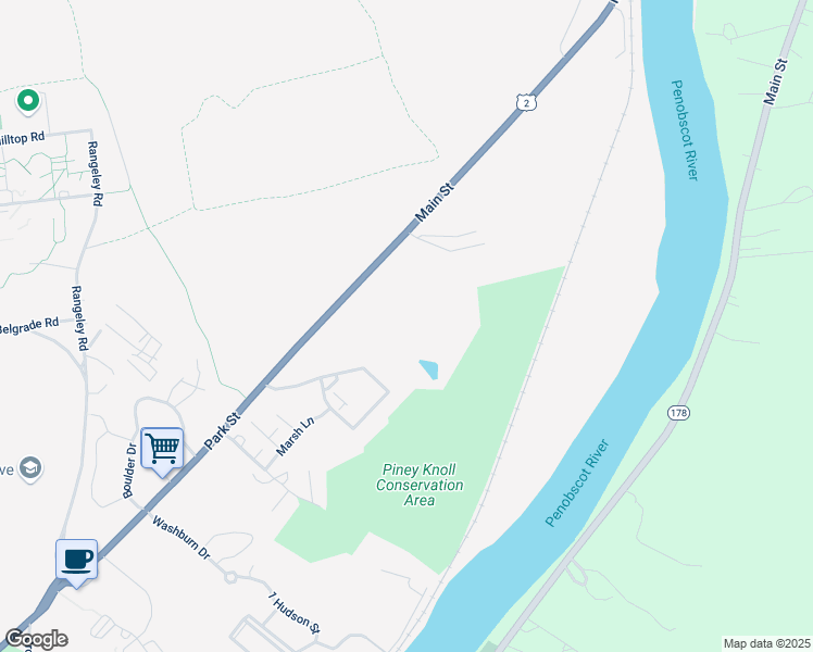 map of restaurants, bars, coffee shops, grocery stores, and more near 10 Black Bear Lane in Orono