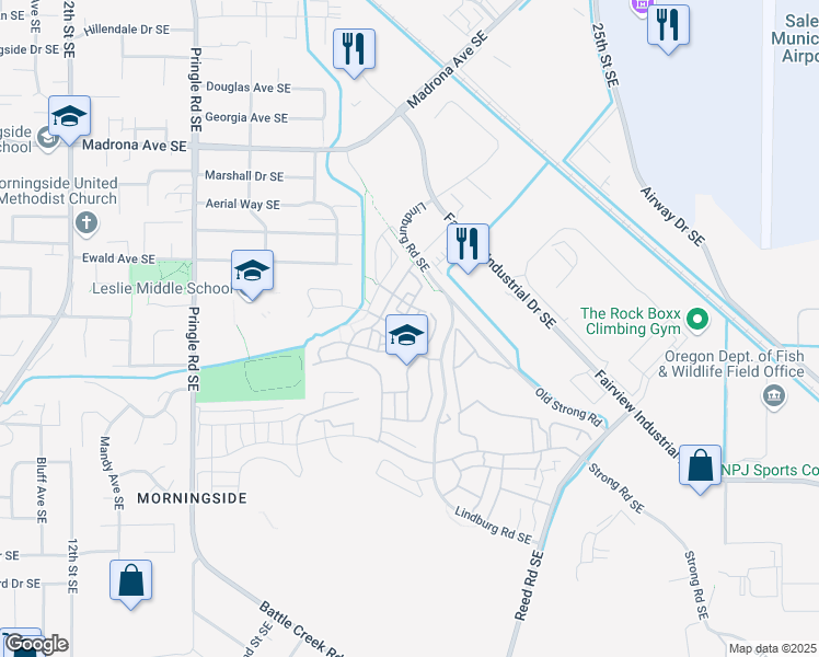 map of restaurants, bars, coffee shops, grocery stores, and more near 2154 Thoreau Avenue Southeast in Salem