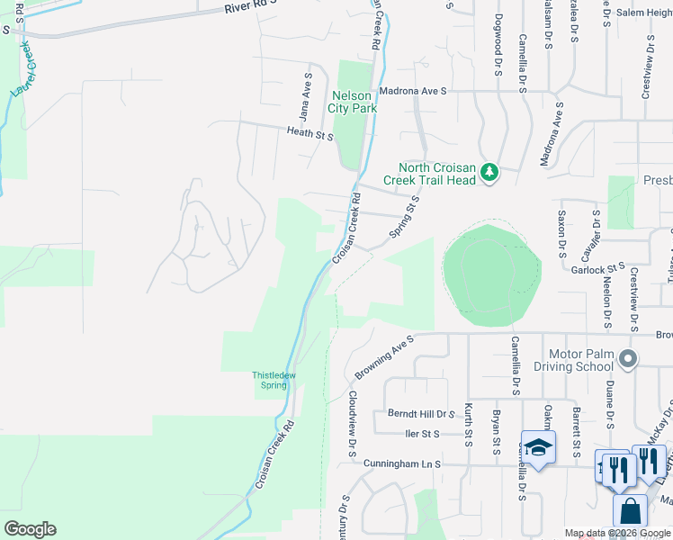map of restaurants, bars, coffee shops, grocery stores, and more near 3860 Croisan Creek Road South in Salem