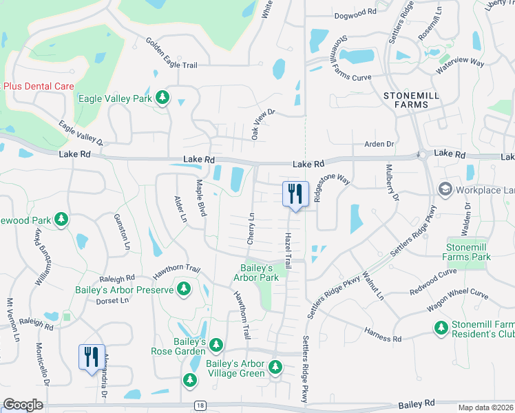 map of restaurants, bars, coffee shops, grocery stores, and more near 3393 Cherry Lane in Woodbury