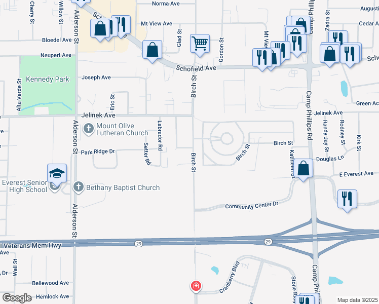 map of restaurants, bars, coffee shops, grocery stores, and more near 6302 Birch Street in Weston