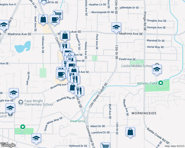 map of restaurants, bars, coffee shops, grocery stores, and more near 1010 Oakhill Avenue Southeast in Salem