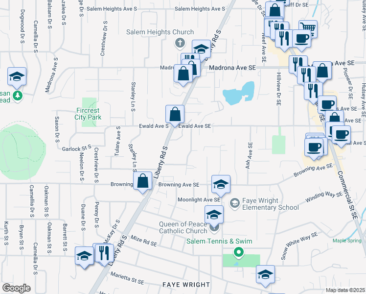 map of restaurants, bars, coffee shops, grocery stores, and more near Liberty Road South in Salem