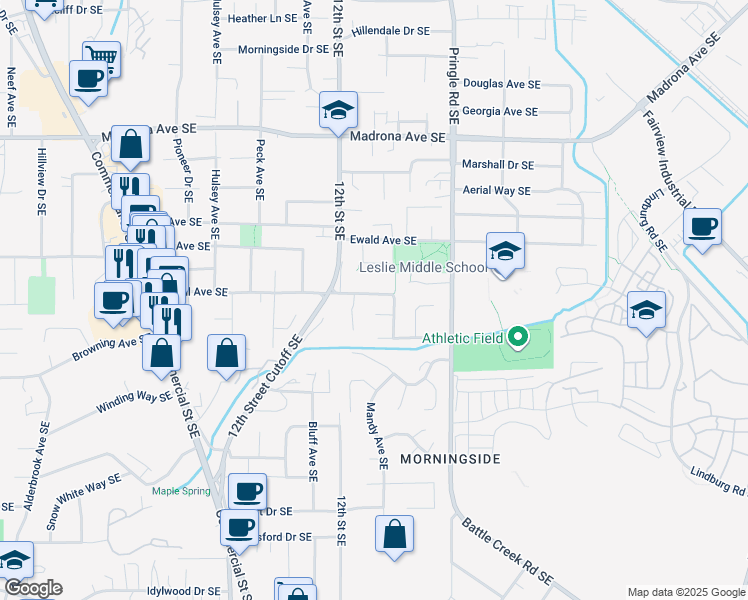 map of restaurants, bars, coffee shops, grocery stores, and more near 3922 Pringle Creek Court Southeast in Salem