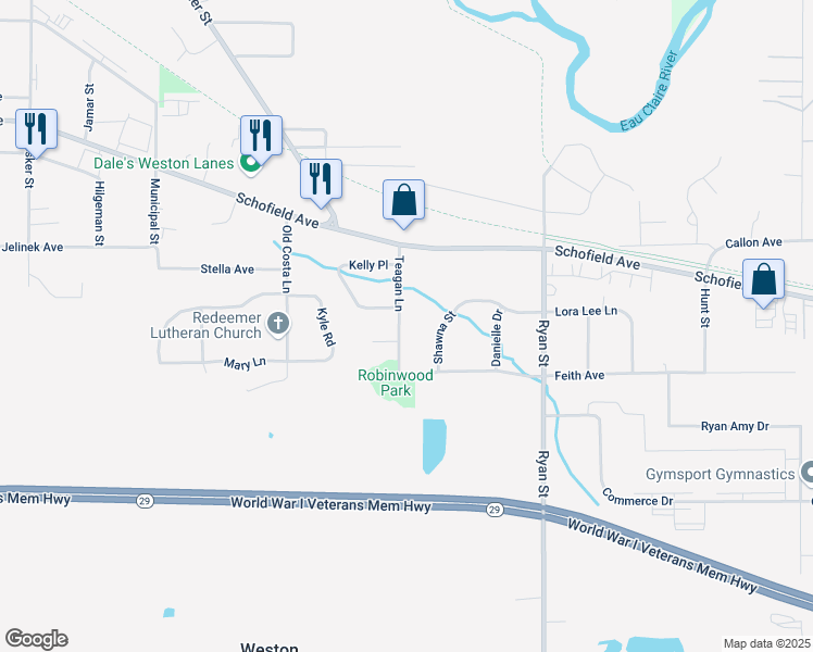 map of restaurants, bars, coffee shops, grocery stores, and more near 6405 Teagan Lane in Weston