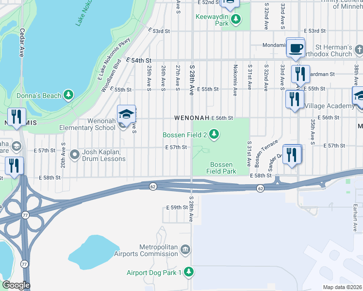 map of restaurants, bars, coffee shops, grocery stores, and more near 5708 27th Avenue South in Minneapolis