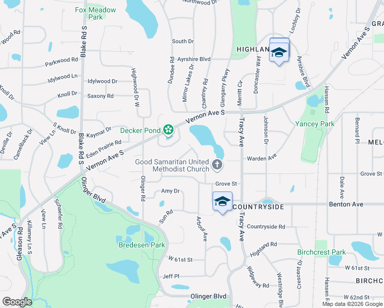 map of restaurants, bars, coffee shops, grocery stores, and more near 5704 Wycliffe Road in Minneapolis
