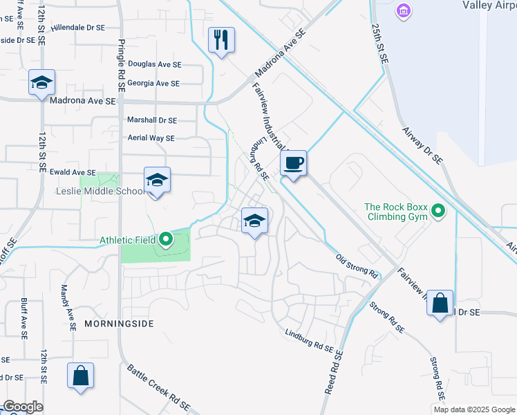 map of restaurants, bars, coffee shops, grocery stores, and more near 2154 Thoreau Avenue Southeast in Salem