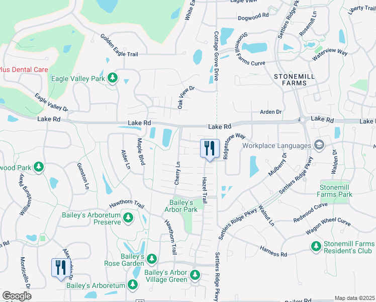 map of restaurants, bars, coffee shops, grocery stores, and more near 3393 Cherry Lane in Woodbury