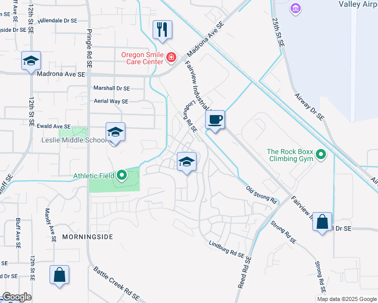 map of restaurants, bars, coffee shops, grocery stores, and more near 3819 Cousteau Drive Southeast in Salem