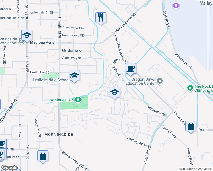 map of restaurants, bars, coffee shops, grocery stores, and more near 3867 Village Center Drive Southeast in Salem