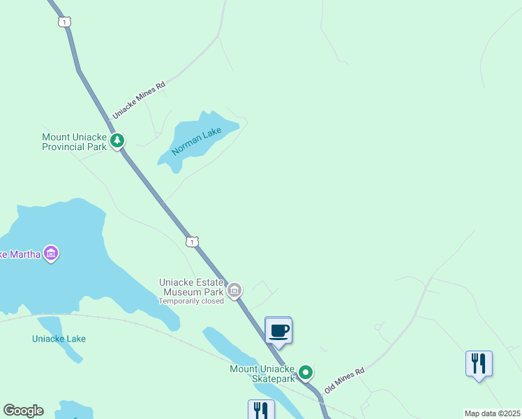 map of restaurants, bars, coffee shops, grocery stores, and more near Highway 1 in Mount Uniacke