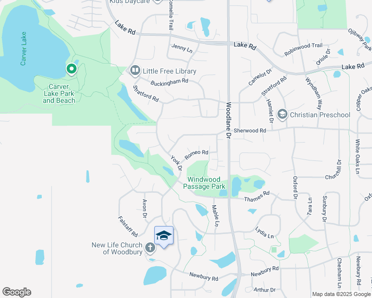 map of restaurants, bars, coffee shops, grocery stores, and more near 6801 Sherwood Road in Woodbury