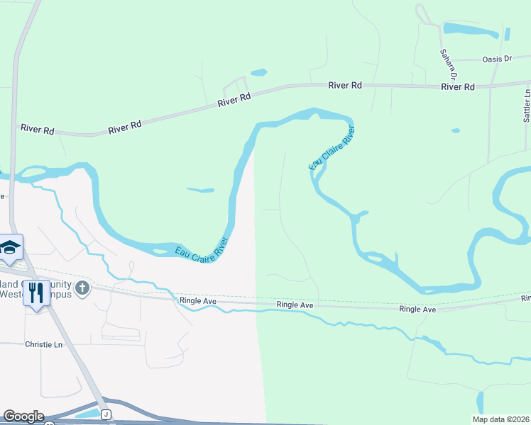 map of restaurants, bars, coffee shops, grocery stores, and more near 164950 River Bank Lane in Ringle
