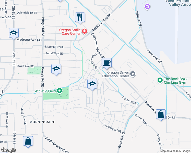 map of restaurants, bars, coffee shops, grocery stores, and more near 2052 Audobon Avenue Southeast in Salem