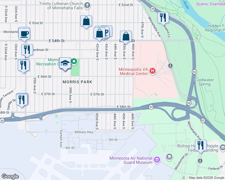 map of restaurants, bars, coffee shops, grocery stores, and more near 5625 44th Avenue South in Minneapolis
