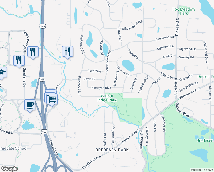 map of restaurants, bars, coffee shops, grocery stores, and more near 5711 Londonderry Road in Minneapolis