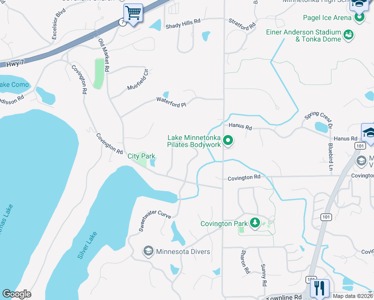 map of restaurants, bars, coffee shops, grocery stores, and more near 19465 Vine Ridge Road in Shorewood