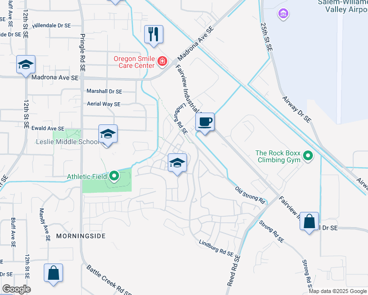 map of restaurants, bars, coffee shops, grocery stores, and more near 2165 Audubon Avenue Southeast in Salem