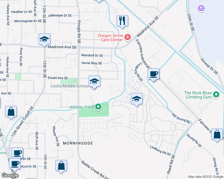 map of restaurants, bars, coffee shops, grocery stores, and more near 1864 John Muir Circle Southeast in Salem