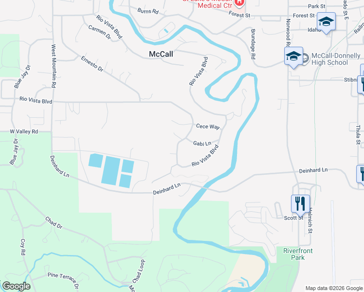 map of restaurants, bars, coffee shops, grocery stores, and more near 314 Gabi Lane in McCall