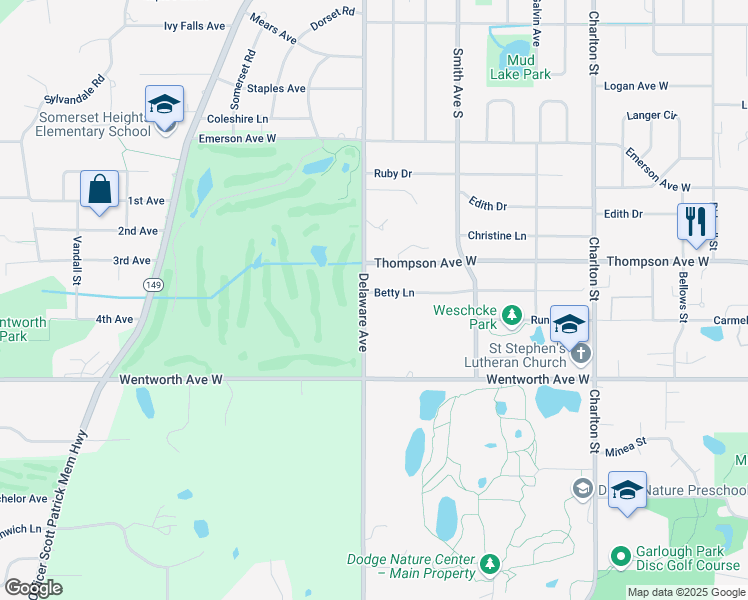 map of restaurants, bars, coffee shops, grocery stores, and more near 471 Betty Lane in Saint Paul