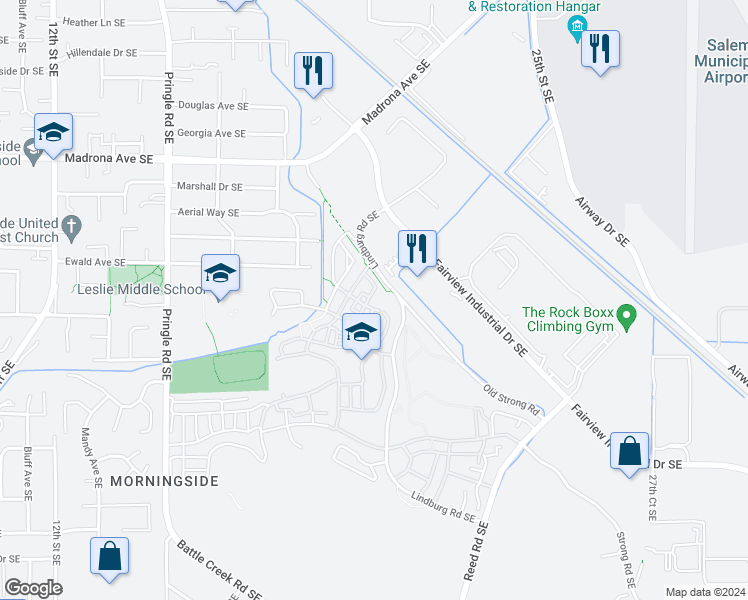 map of restaurants, bars, coffee shops, grocery stores, and more near 2089 Audubon Avenue Southeast in Salem